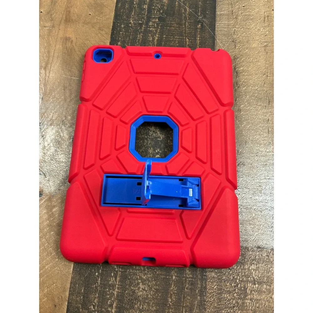 Red and Blue Spider Web Rugged iPad Case with Kickstand‎ Heavy Duty Kids Cover
